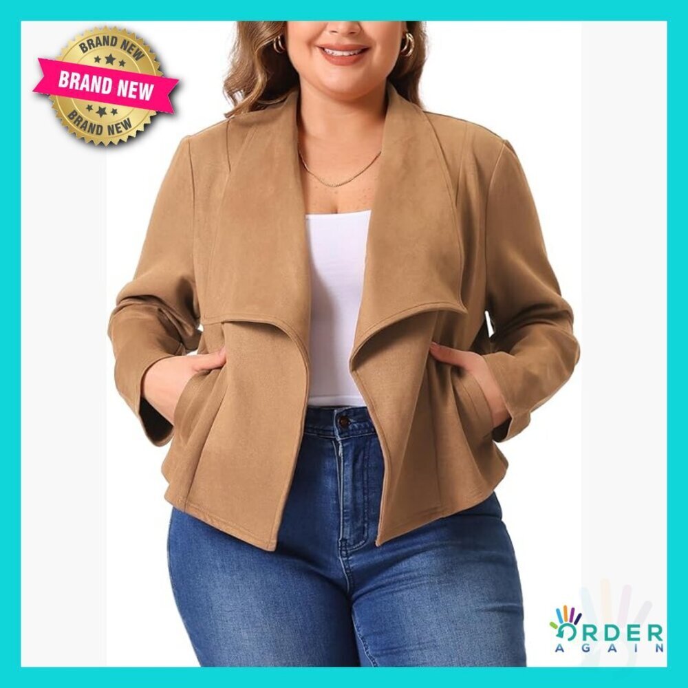 Faux Suede Pea Coat Lapel Open Front Classic Chic Lightweight Outerwear Jacket